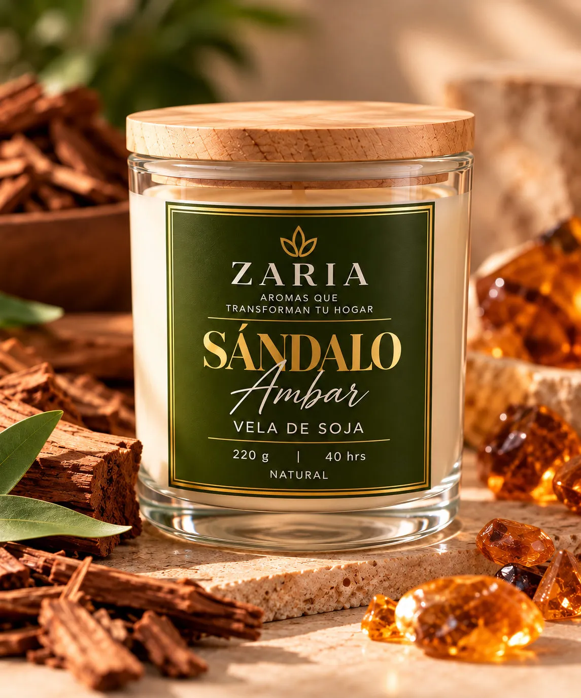 Vela Aromática de Soja Sándalo Ámbar | ZARIA 220 g